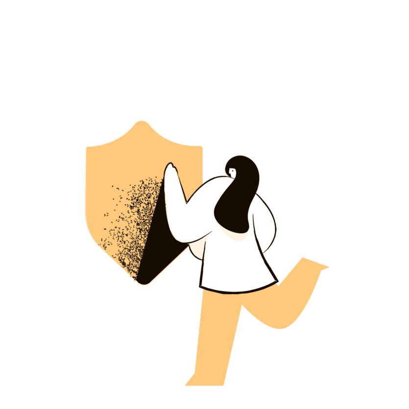 Widerstandskraft Eine Frau hinter einem Schutzschild