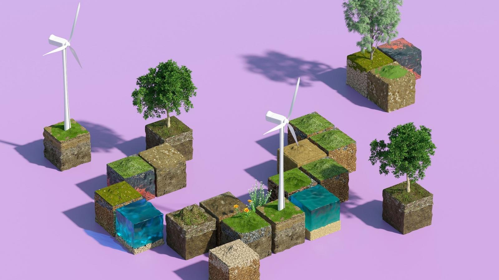 Bäume, Landschaftsausschnitte und Windräder