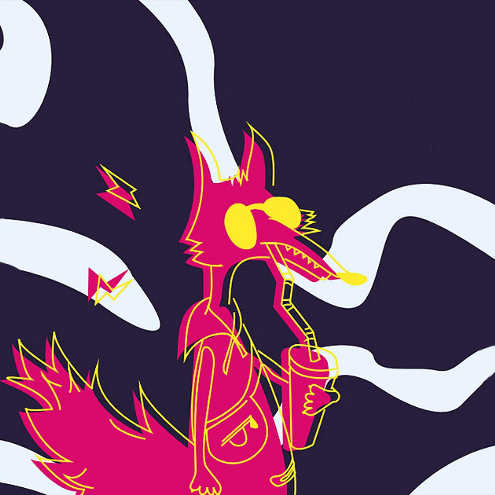 Witzige Wolfs-Illustration mit Getränkt als Zeichen für den Jugendkirchentag