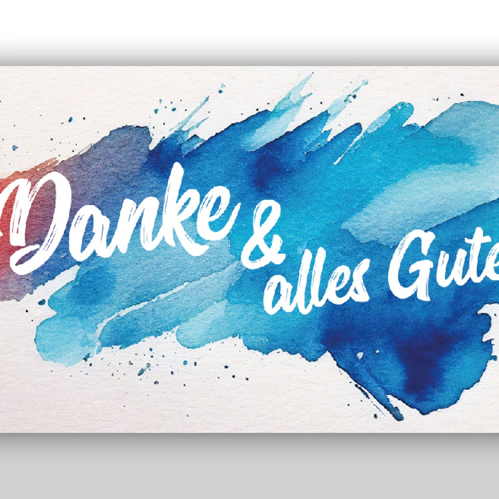 Abstraktes Aquarellbild mit Text Danke & Alles Gute!