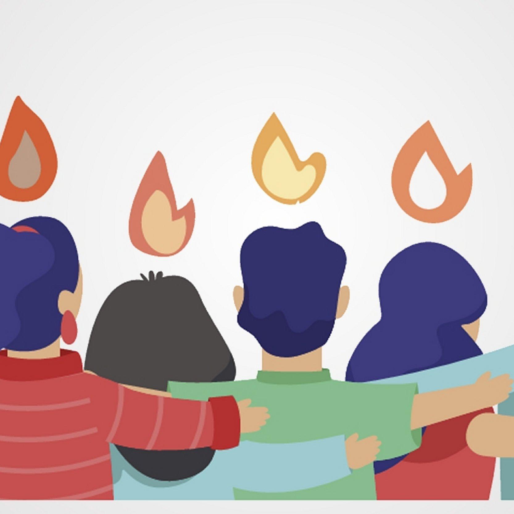 Zeichnung: Kinder mit Feuerzungen