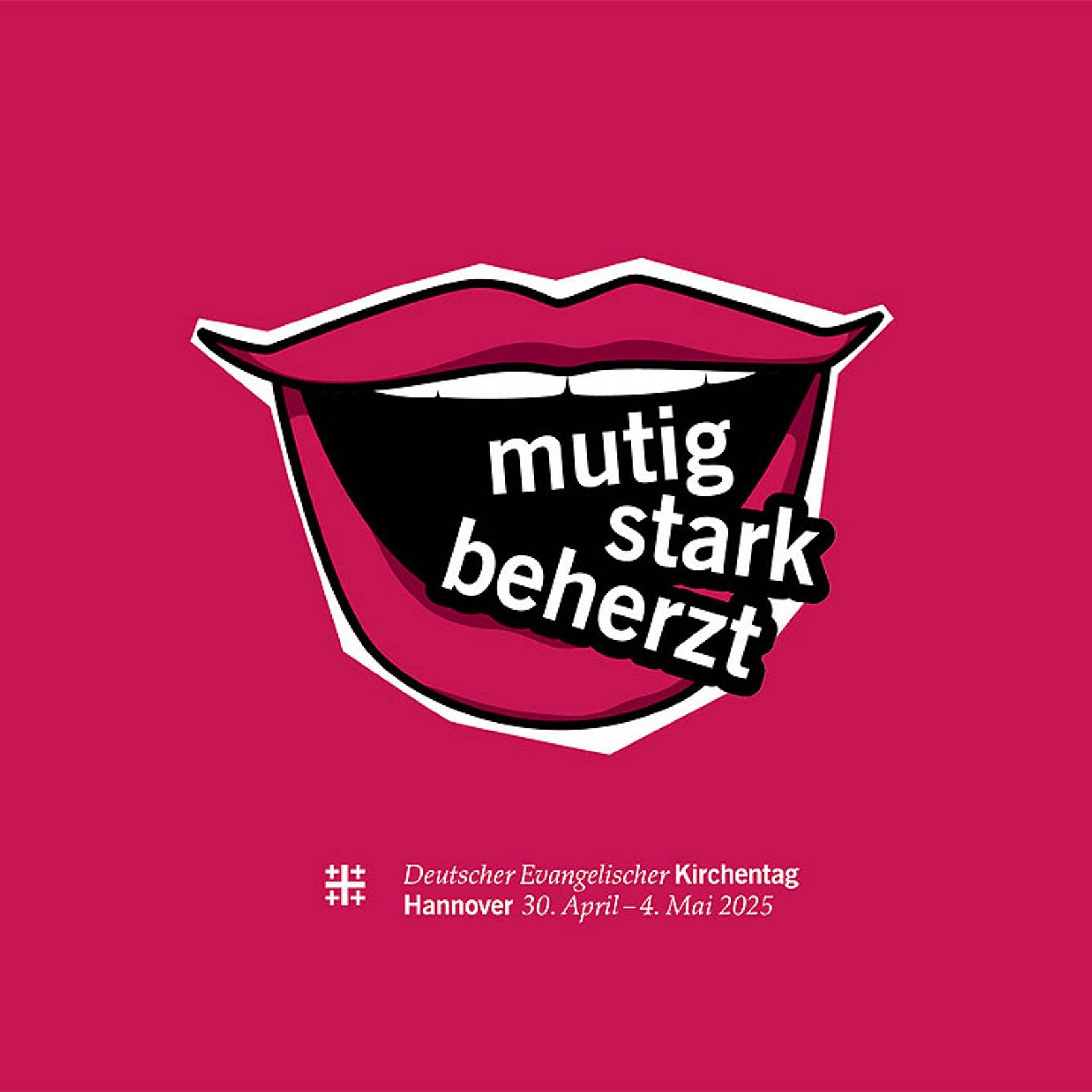 Mund, aus dem die Worte "mutig, stark und beherzt" kommen