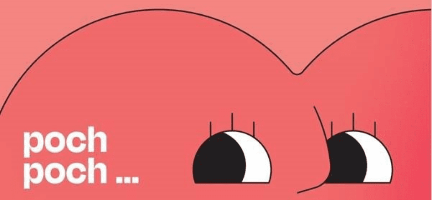 auschnitt der Herzgrafik mit zwei großen Augen, dazu der Text poch, poch