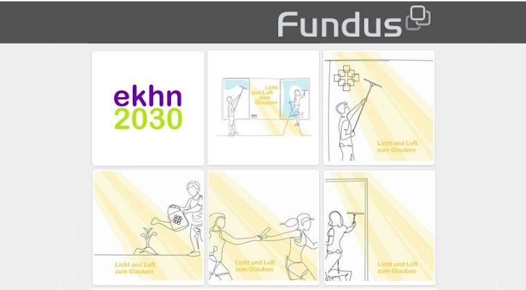 Collage aus verschiedenen Grafiken zu ekhn2030 den Motiven Fensterputzer, Pflanze gießen und Staffelübergabe