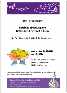 Einladung zum Gottesdienst für Groß & Klein am 21. September 2025