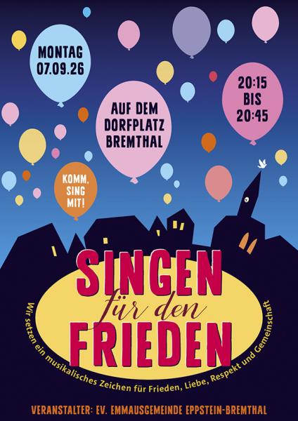 Flyer mit dem Titel »Singen für den Frieden« und allen Infos zu Ort, Datum und Uhrzeit