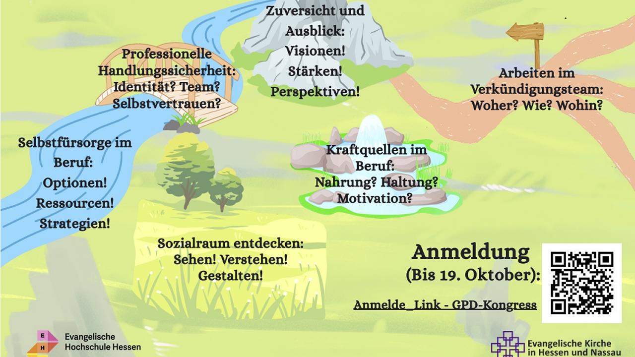 Schematisierte Landkarte mit den Themen der Veranstaltung