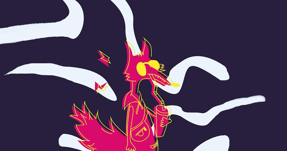 Witzige Wolfs-Illustration mit Getränkt als Zeichen für den Jugendkirchentag