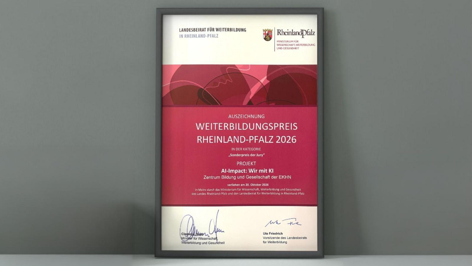Urkunde Preis AI Impact Urkunde zur Preisverleihung
