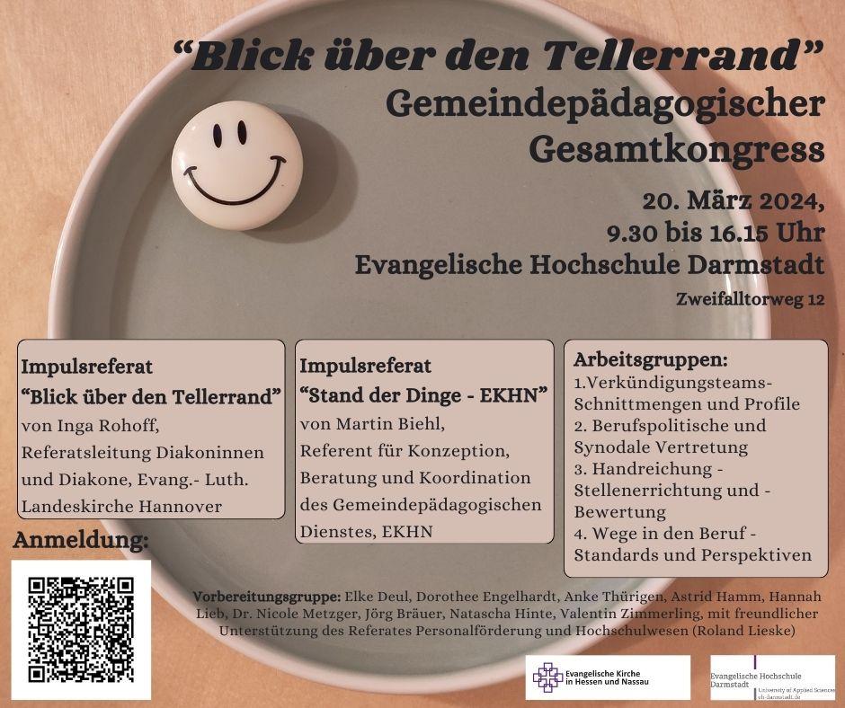Einladung Gemeindepädagogischer Gesamtkongress Teller mit Smiley und Textinformationen zur Veranstaltung