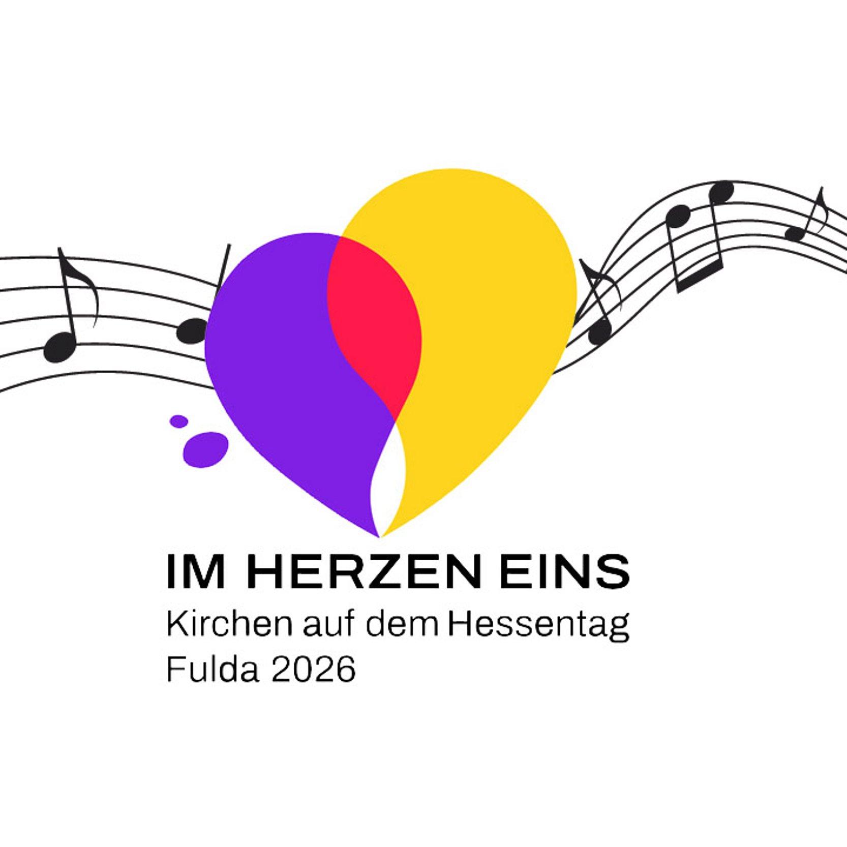 Musik und Hessentag Logo des bunten Hessentagsherzes und Musiknoten