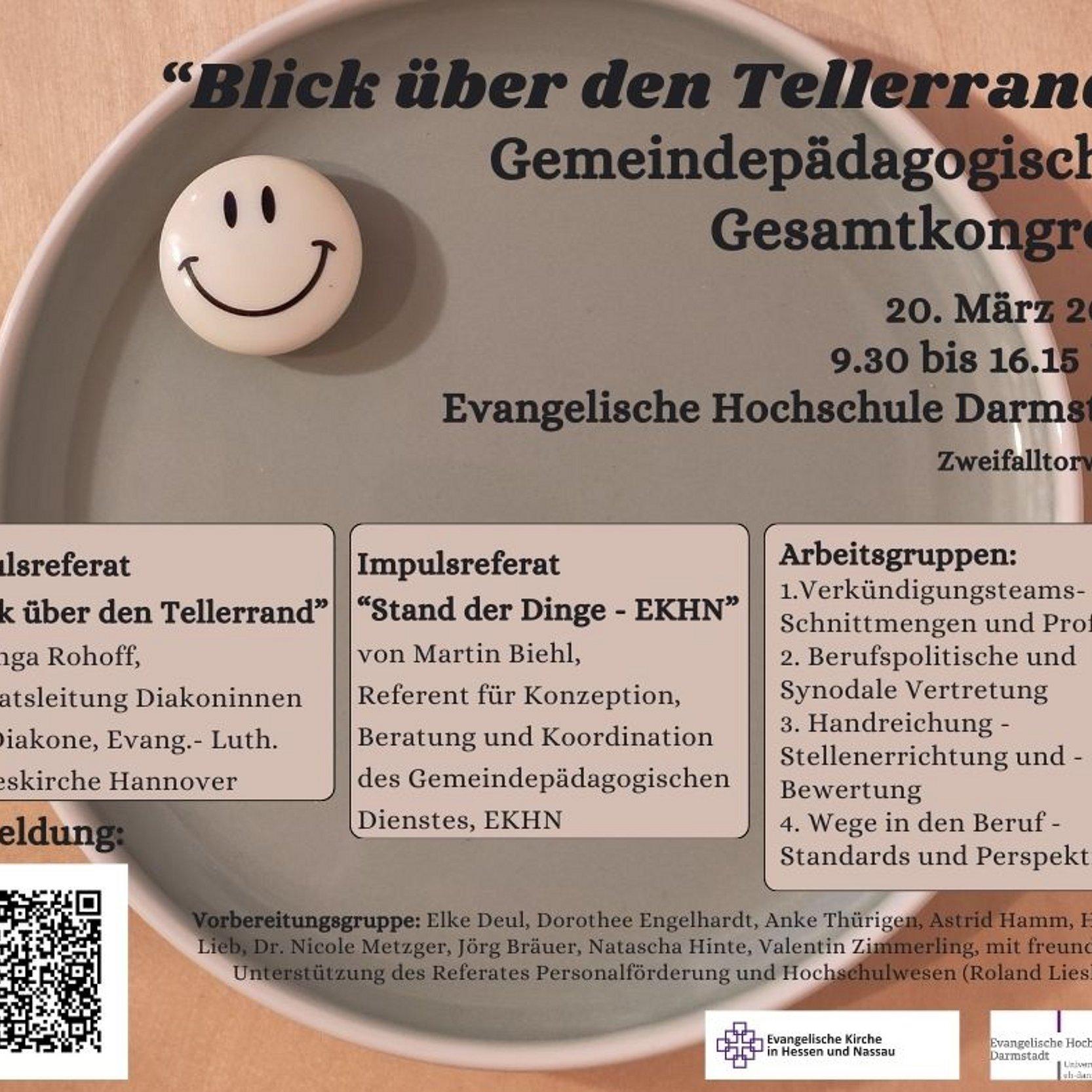 Einladung Gemeindepädagogischer Gesamtkongress Teller mit Smiley und Textinformationen zur Veranstaltung