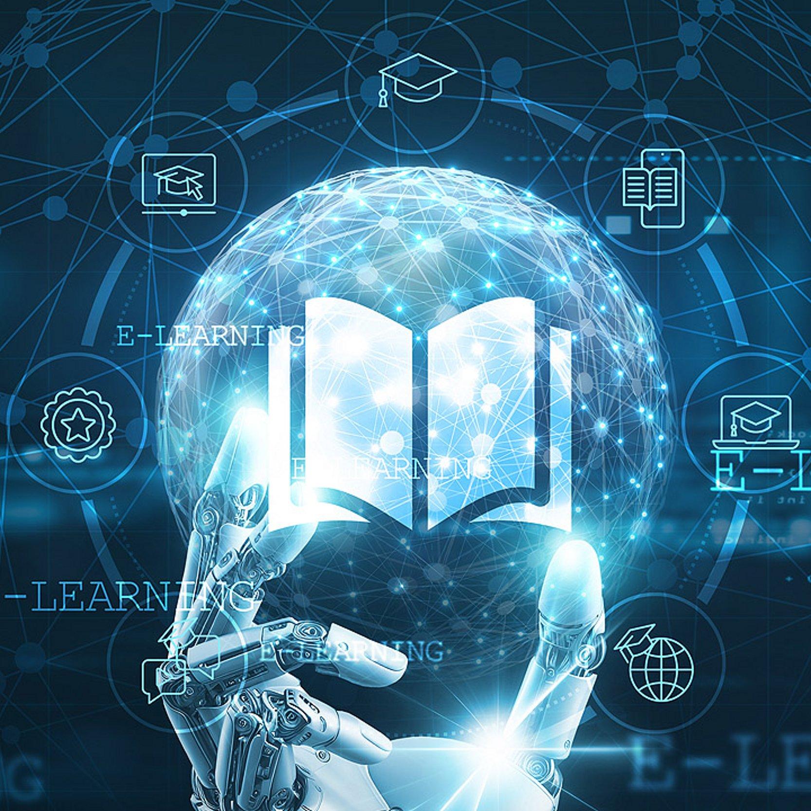 Künstliche Intelligenz Grafik über künstliche Intelligenz, in der Mitte ein Buch