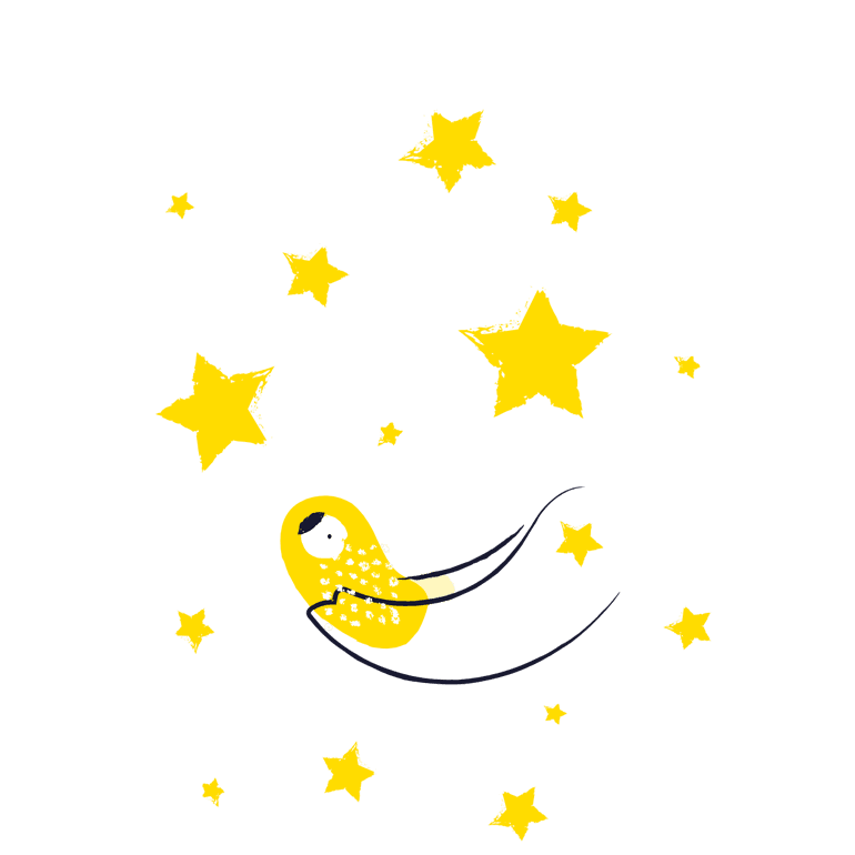 Baby auf Arm umringt von Sternen