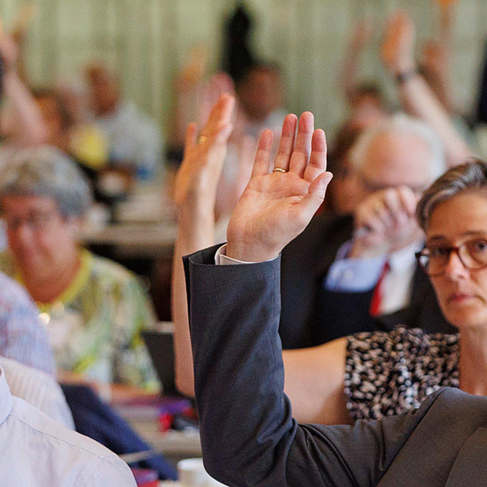 Synodale Abstimmung Synodale stimmen ab durch Heben der Hand