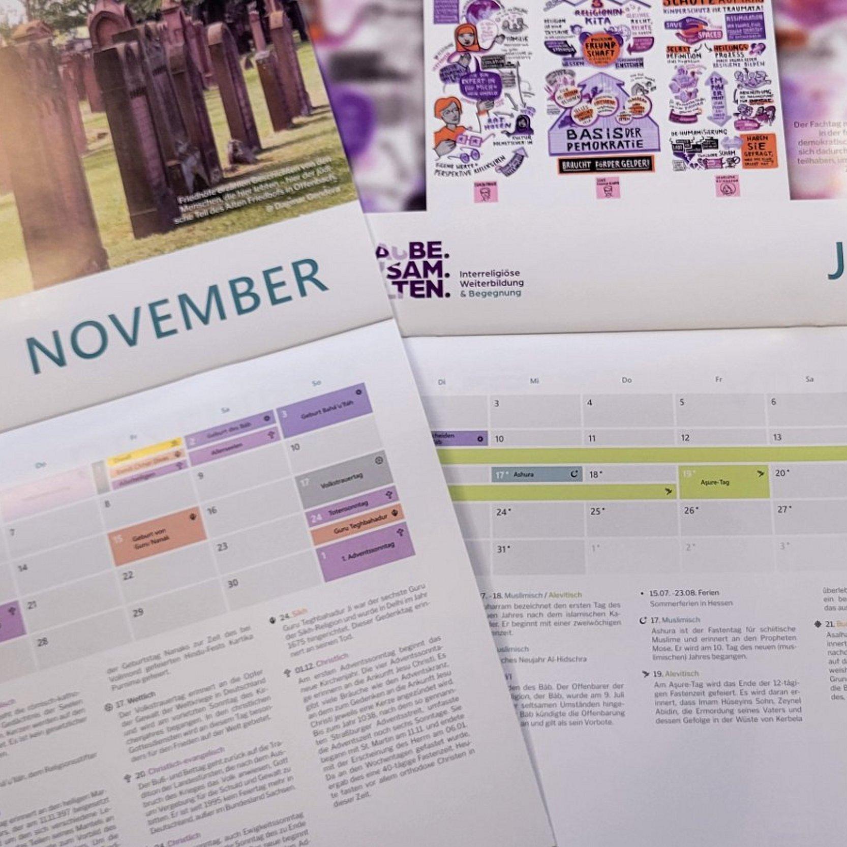 Interreligiöser Kalender 2024 Verschiedene Seiten des Kalenders