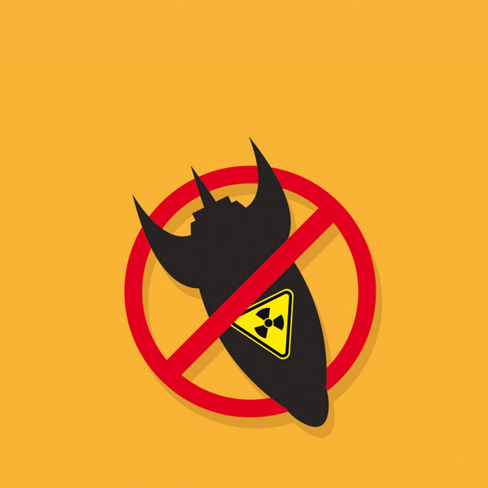 Rüstungskontrolle für Atomwaffen Atomrakete hinter einem Verbotsschild