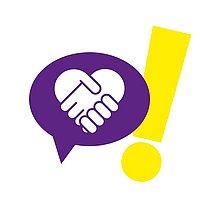 Aufstehen für Grafik mit lila, auf der ein Händedruck zu sehen ist, dazu ein Ausrufezeichen