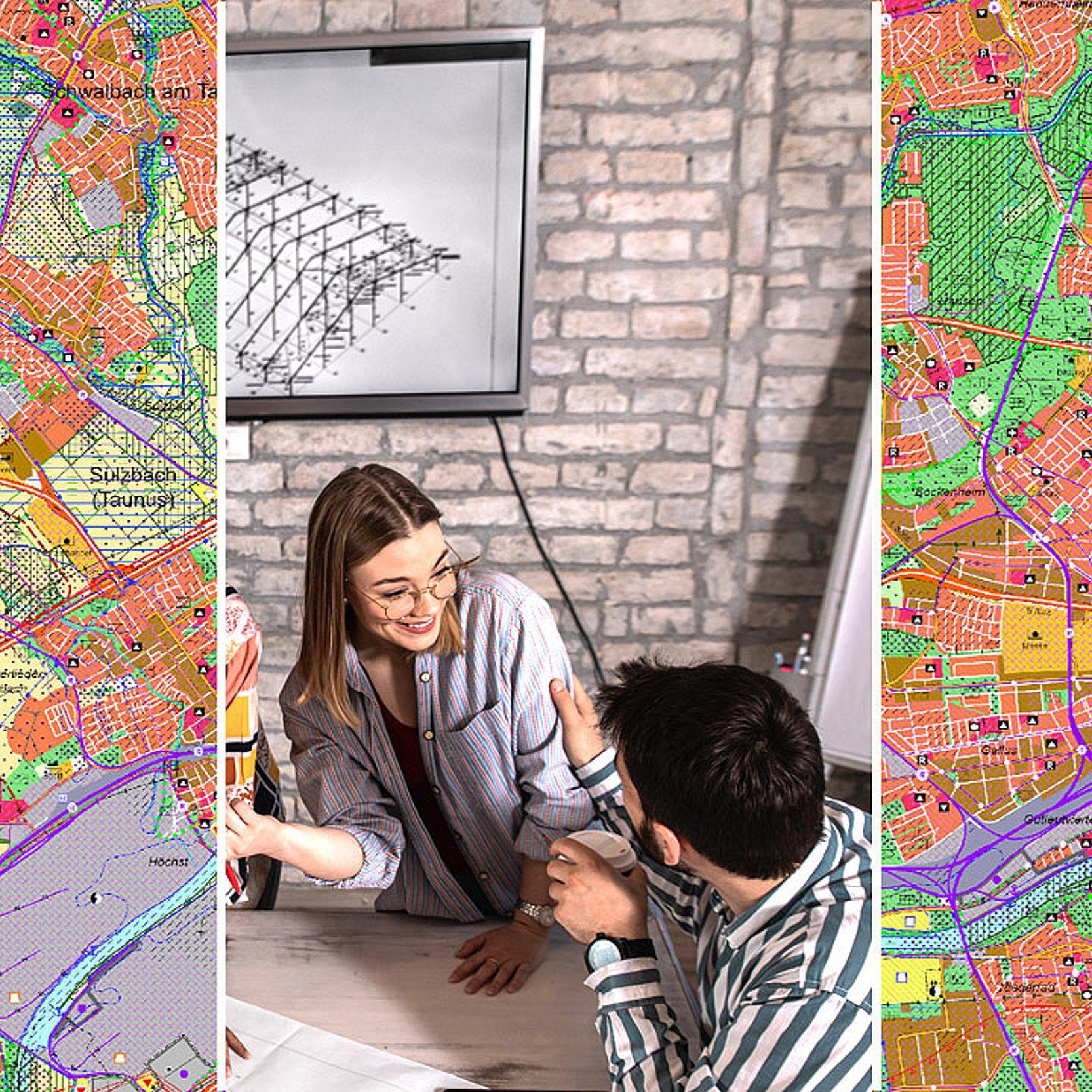 Regionalplan Südhessen diskutieren Eine junge Frau und ein junger Mann diskutieren über Pläne