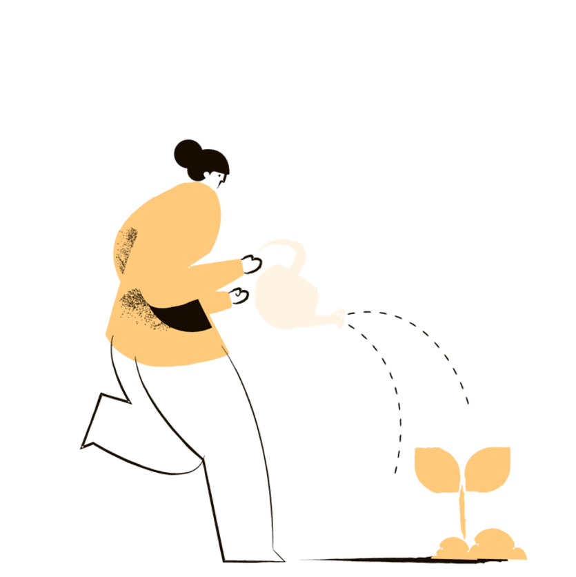 Resilienz Eine Frau gießt eine Pflanze