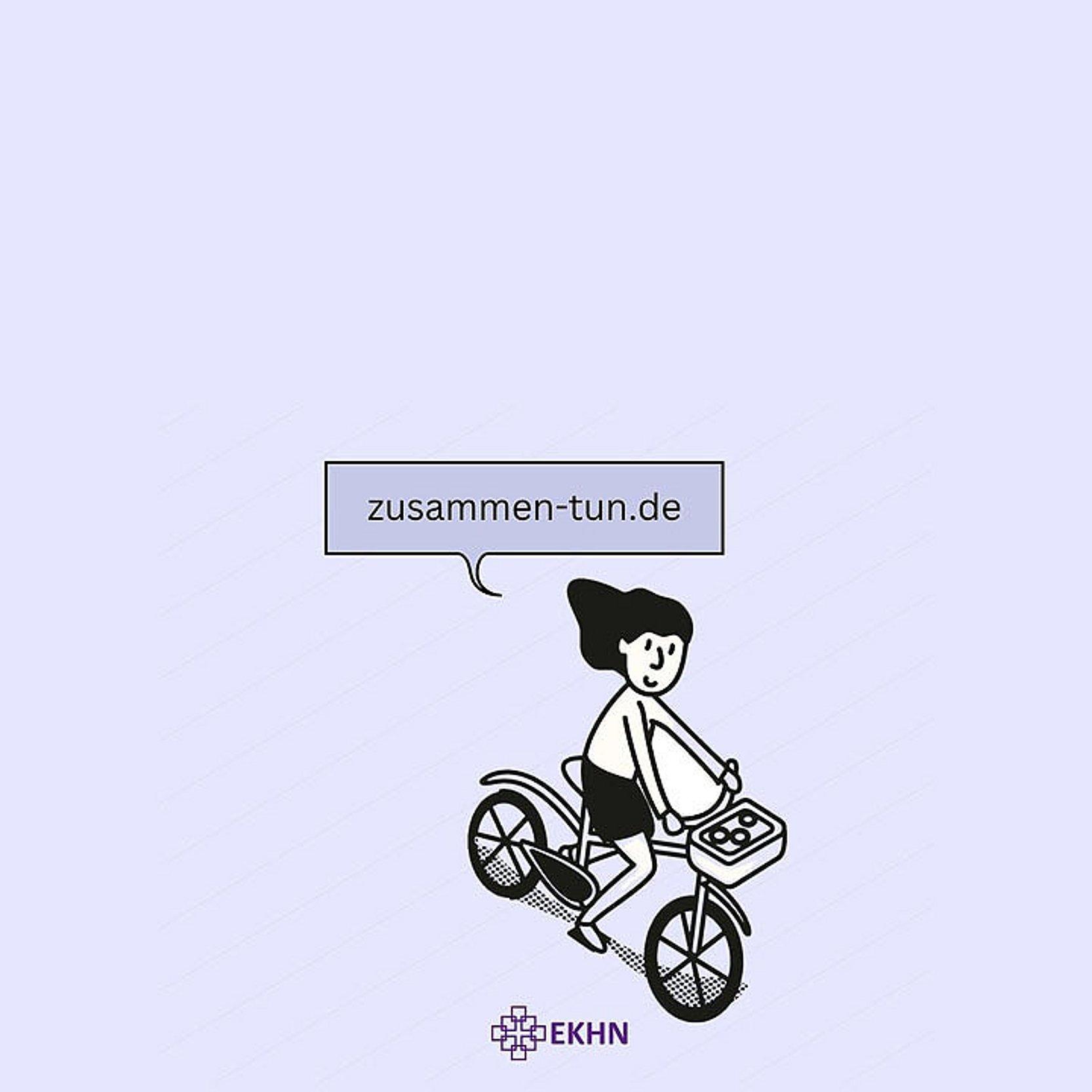 Radtour Einzelne Radfahrerin - Sprechblase mit zusammen-tun.de