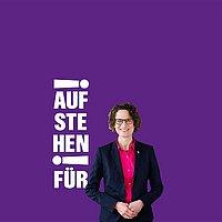 Christiane Tietz und Wahlaufruf Kirchenpräsidentin Tietz neben Wahlaufruf "Aufstehen für"