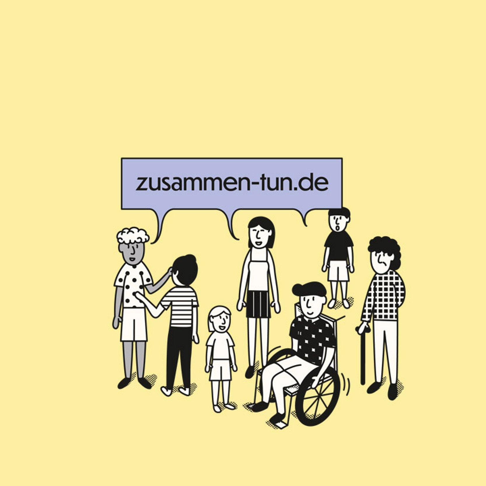 Impulspost Einsamkeit Menschengruppe mit Sprechblase zusammen-tun.de