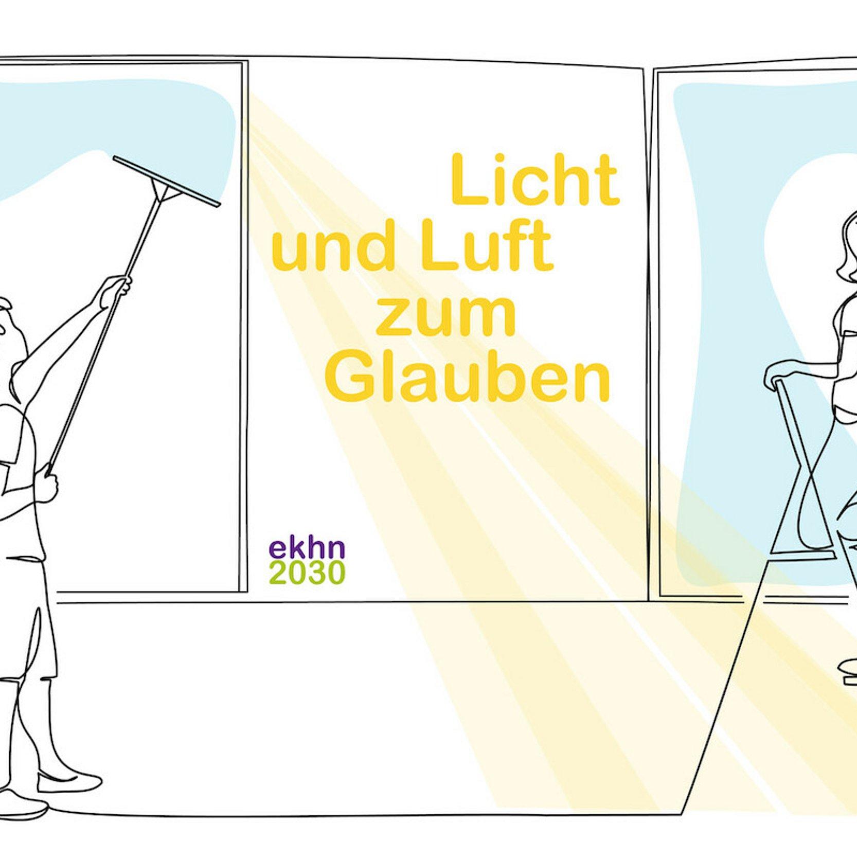 Grafik Licht und Luft zum Glauben ekhn 2030 RGB 300dpi Zwei Personen reinigen ein Fenster.