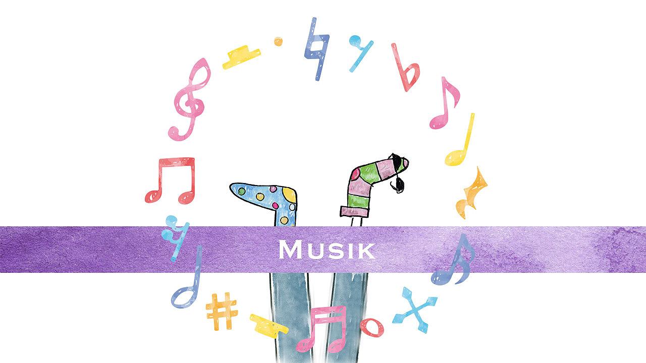 Zeichnung mit bunten Socken und Noten