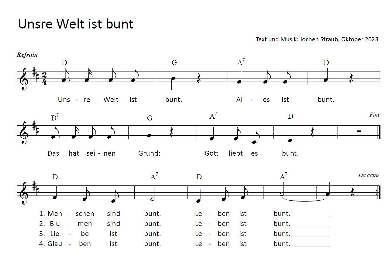 Noten: Unsre Welt ist bunt Noten mit Text