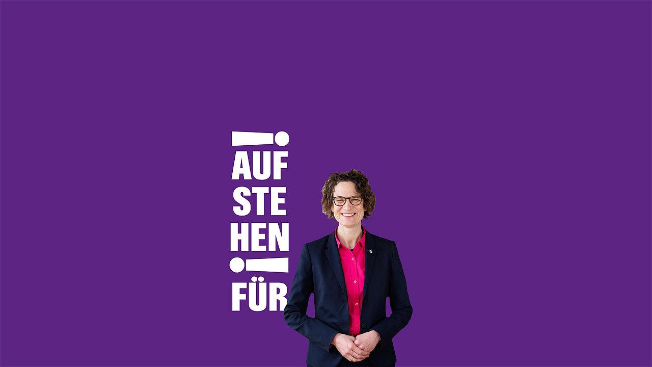 Kirchenpräsidentin Tietz neben Wahlaufruf "Aufstehen für"