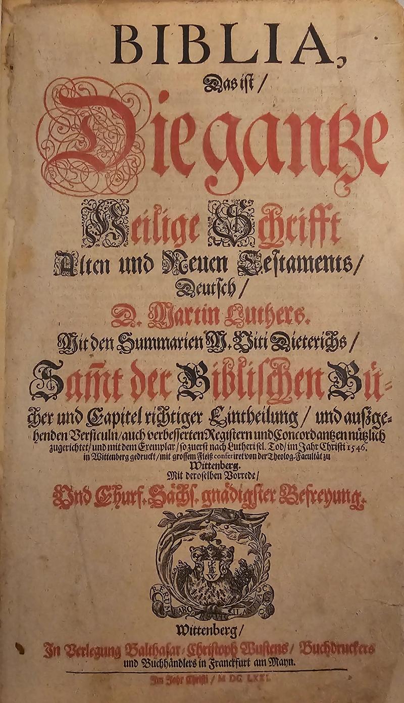 Wust-Bibel 1671 Reproduktion des Vorsatzblattes
