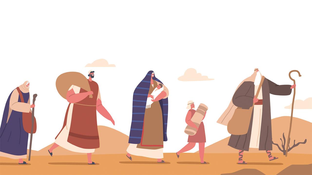 Auszug aus Ägypten Menschen laufen durch die Wüste