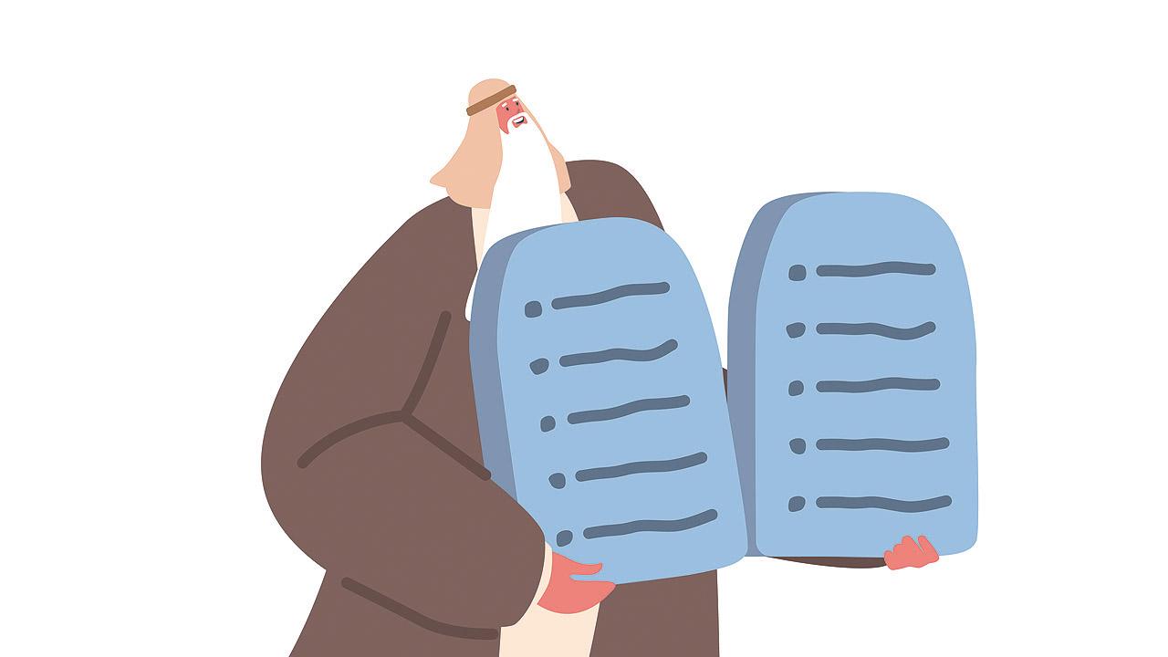 Zehn Gebote Mose hält die Gesetzestafeln in der Hand