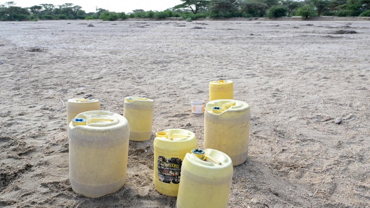 BFDW 65. Aktion Kenia Wasserkanister an einem Wasserloch.