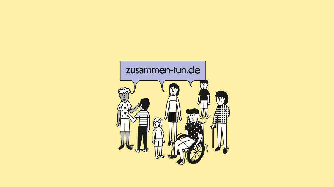 Menschengruppe mit Sprechblase zusammen-tun.de