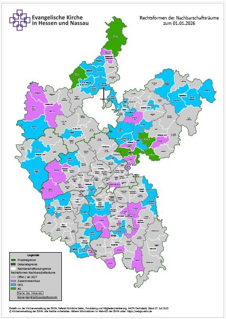 Karte Rechtsformen NBR 2026 EKHN-Karte mit eingezeichneten Grenzen der Nachbarschaftsräume