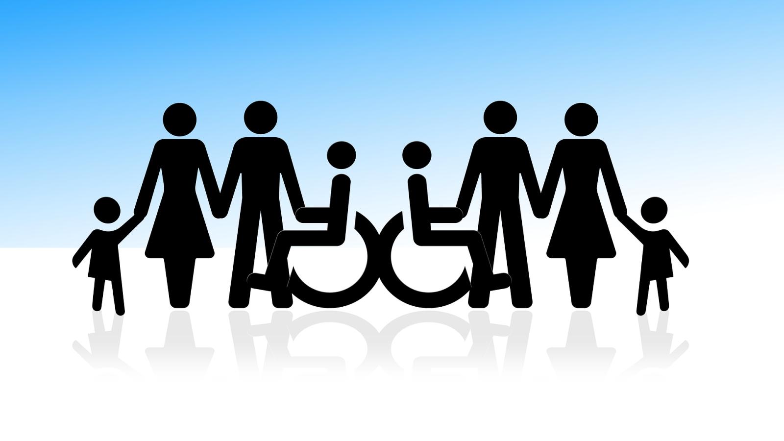 Grafik Personengruppe mit Rollstuhlfehrer*innen