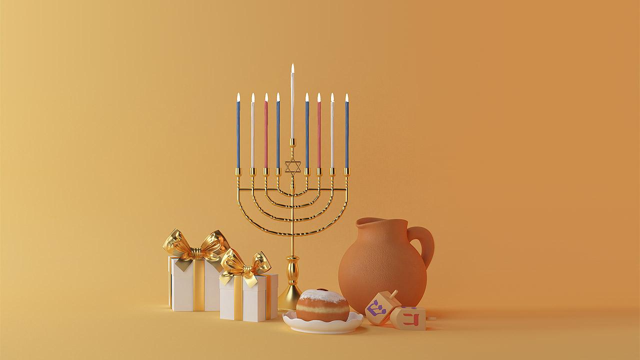 Jüdischer Kerzenleuchter Menora und Kreppel