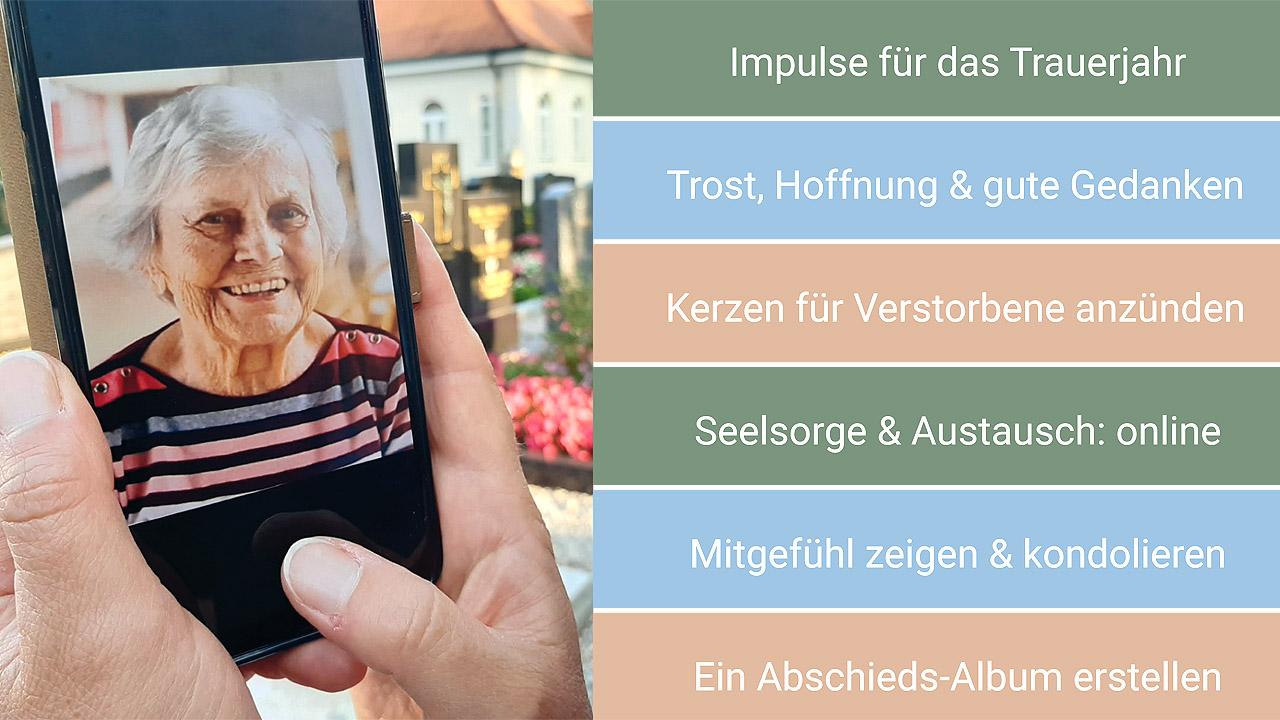 Gedenkenswert Foto einer älteren Dame auf einem Smartphone