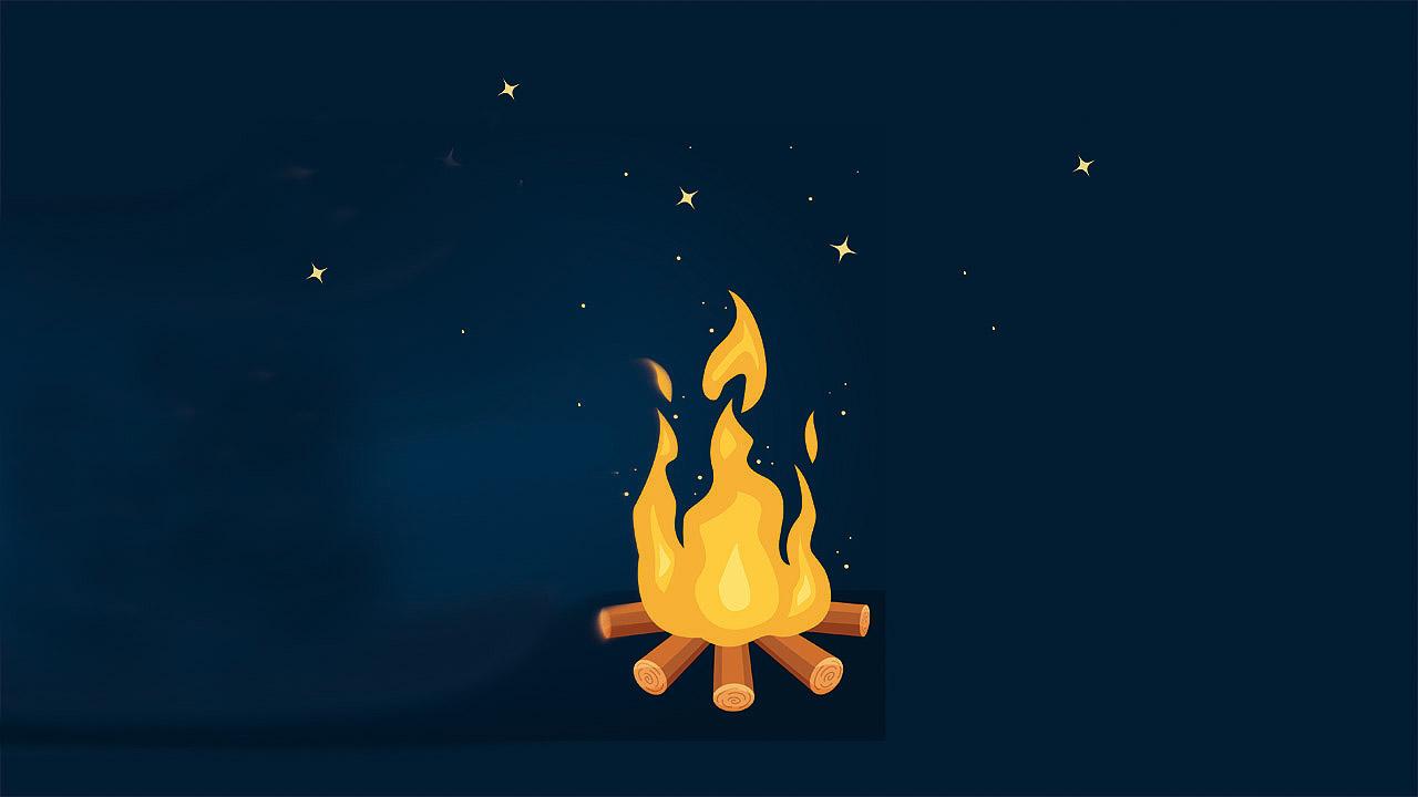 Grafik eines Feuers vor dunkelblauem Hintergrund