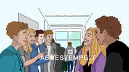Jugendlichen in einem Bus, die einen anderen ausgrenzen