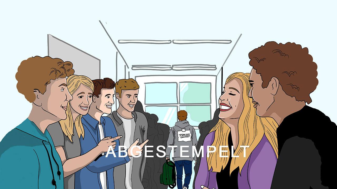 Jugendlichen in einem Bus, die einen anderen ausgrenzen