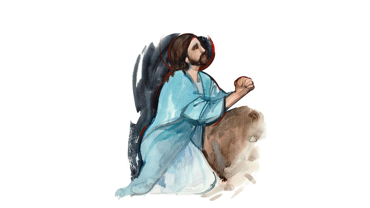 Jesus betet an einem Felsen
