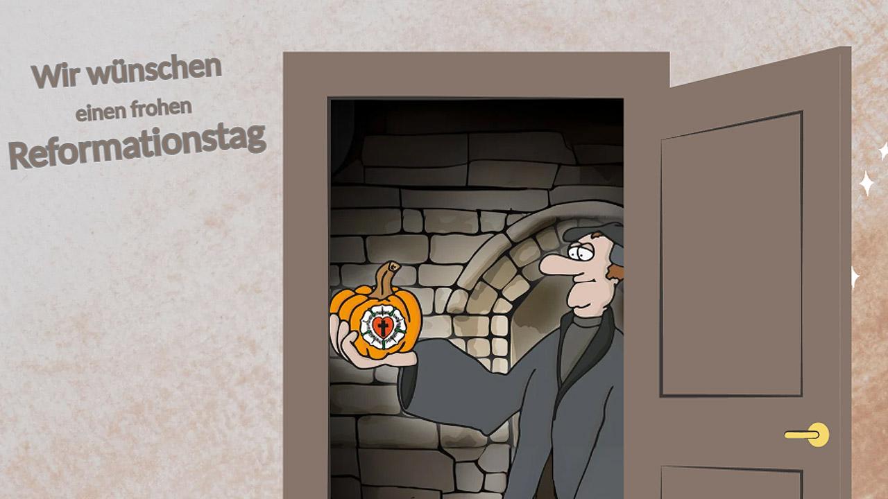 E-Card zum Reformationstag E-Card zum Reformationstag: Luther mit Kürbis