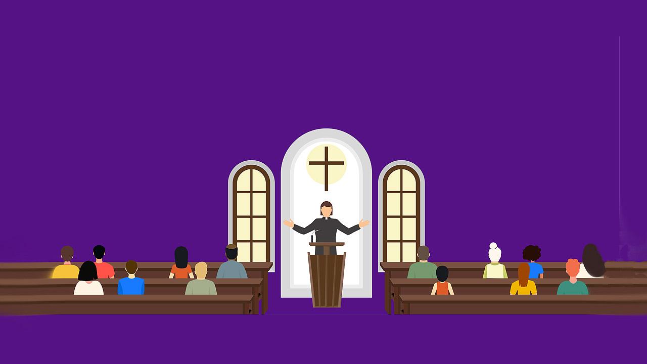 Grafik mit Menschen in einem Gottesdienst