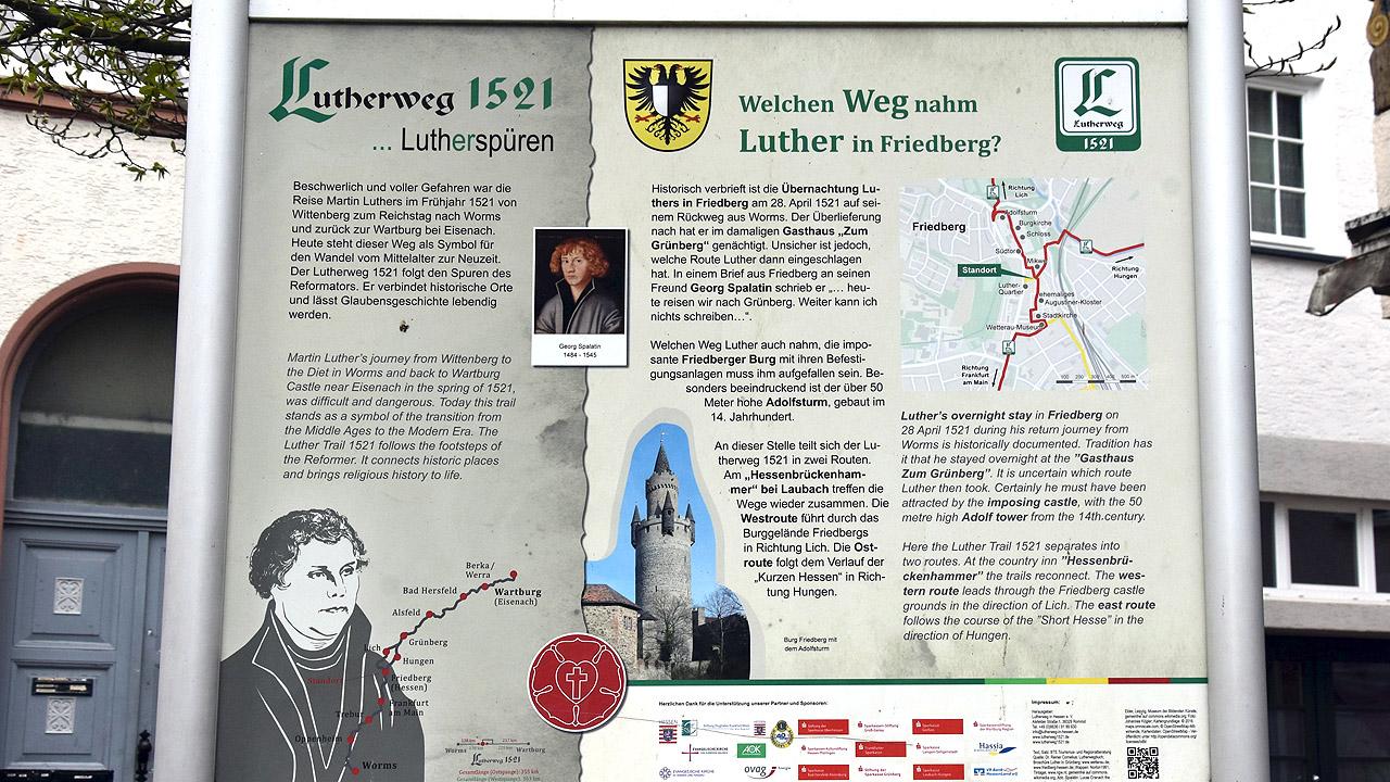 Infotafel auf dem Lutherweg Eine Infotafel mit Text, Fotos und Zeichnungen