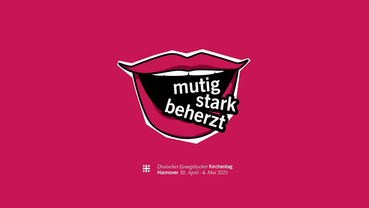 Mund, aus dem die Worte "mutig, stark und beherzt" kommen