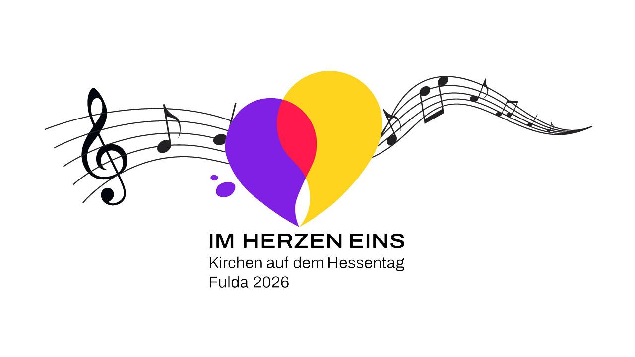 Logo des bunten Hessentagsherzes und Musiknoten